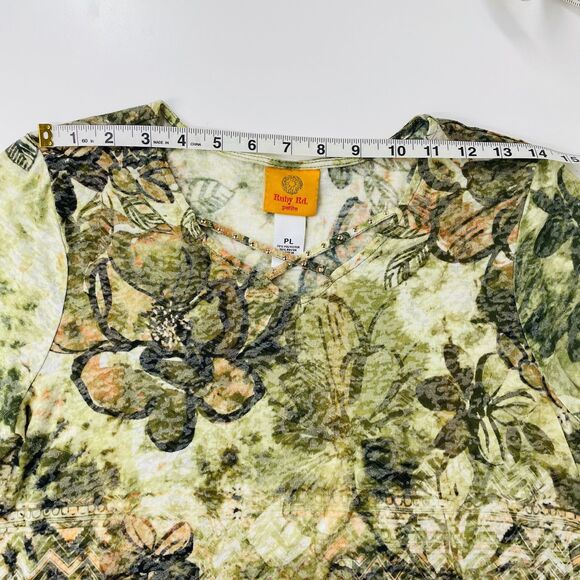 Ruby Rd Blouse Petite Large PL Floral Ruby Rd Sage Green Floral Blouse Studded - Picture 7 of 12